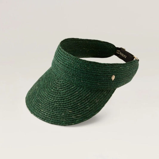 Helen Kaminski Kenna Raffia Braid Visor Emerald Green Hat