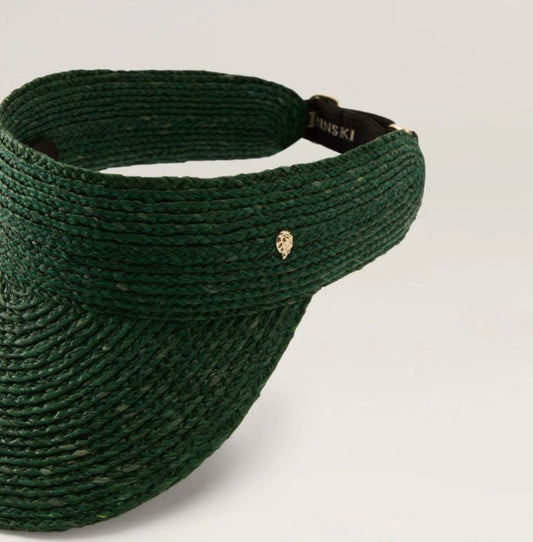 Helen Kaminski Kenna Raffia Braid Visor Emerald Green Hat