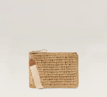 Helen Kaminski Dayani Raffia Crochet Pouch Bag Natural