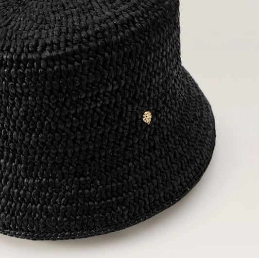 Helen Kaminski Chaturi Raffia Crochet Bucket Hat Charcoal