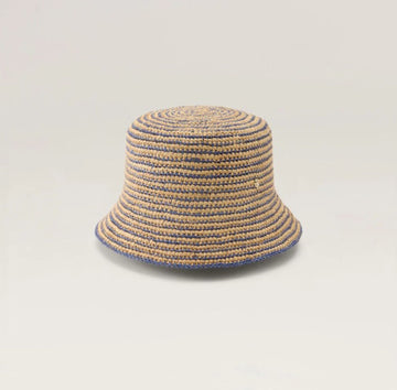 Helen Kaminski Nala Fine Stripe Bucket Hat Natural/Lapis