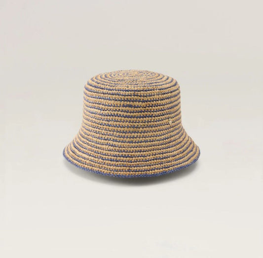 Helen Kaminski Nala Fine Stripe Bucket Hat Natural/Lapis