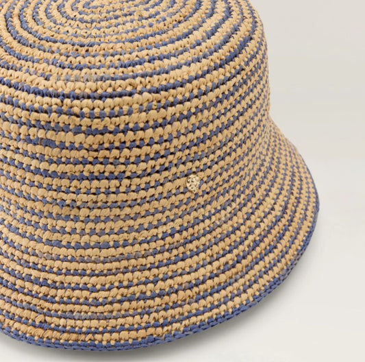 Helen Kaminski Nala Fine Stripe Bucket Hat Natural/Lapis