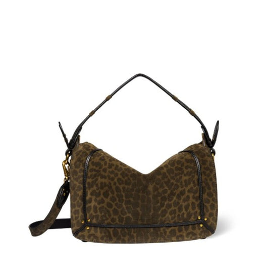Jerome Dreyfuss Pepito M Bag Imprimé Léopard Kaki Split Suede