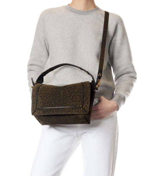 Jerome Dreyfuss Pepito M Bag Imprimé Léopard Kaki Split Suede