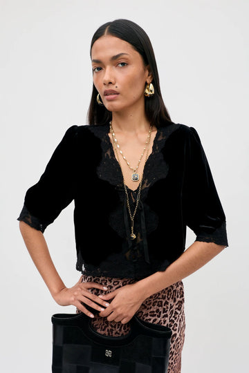 RIXO Ursula Silk Velvet Top Black