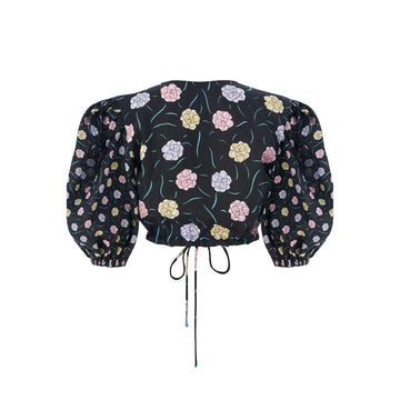 A Mere Co Gustavia Printed Top Black Floral Print