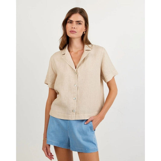 Bella Dahl Short Sleeve Button Down Linen Sand
