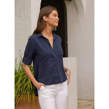 Bella Dahl Split Back Button Down Shirt Endless Sea