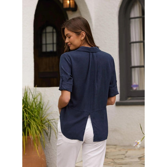 Bella Dahl Split Back Button Down Shirt Endless Sea