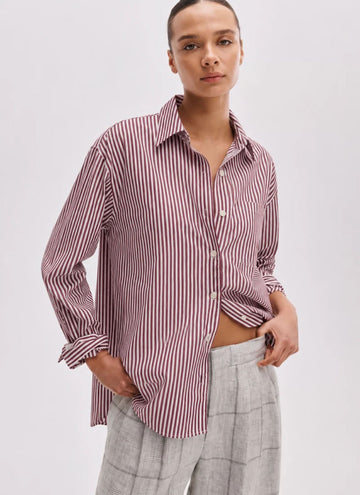 Rag & Bone Connie Striped Poplin Shirt Brown Red Stripe