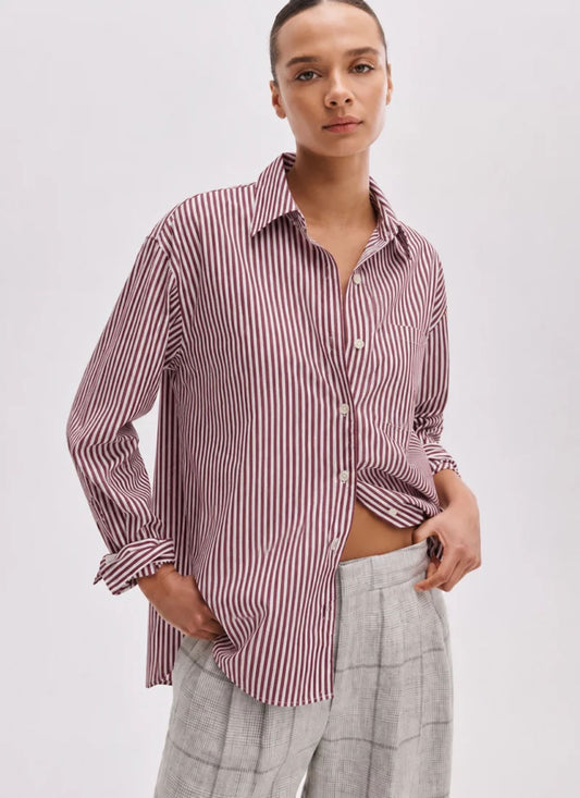 Rag & Bone Connie Striped Poplin Shirt Brown Red Stripe
