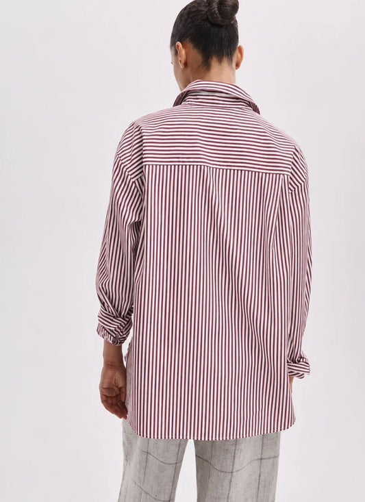 Rag & Bone Connie Striped Poplin Shirt Brown Red Stripe