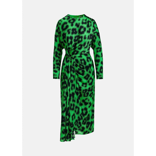 Essentiel Antwerp Elisha Green Leopard Print Draped Midi Dress