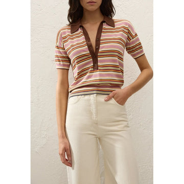 Faithfull The Brand Sable Polo Shirt Luis Stripe Dusty Mauve