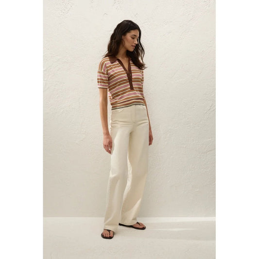 Faithfull The Brand Sable Polo Shirt Luis Stripe Dusty Mauve
