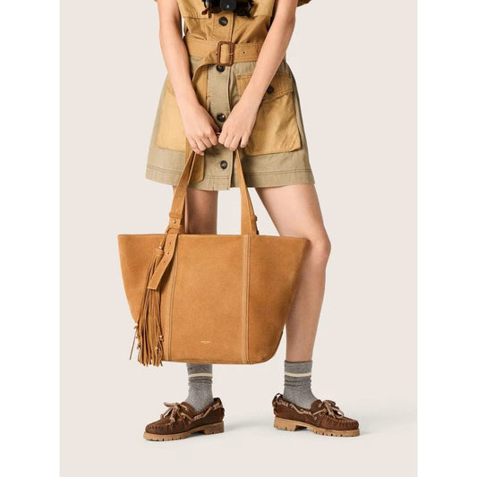 Golden Goose 24.7 Shopping Suede Bag With Fringes Camel