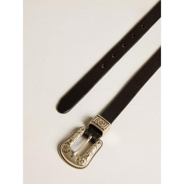 Golden Goose Black Slim Belt Hip Lace Silver Buckle