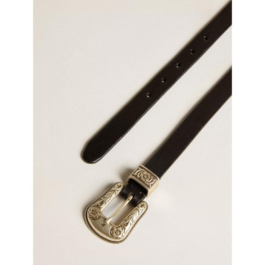 Golden Goose Black Slim Belt Hip Lace Silver Buckle
