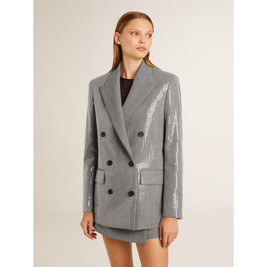 Golden goose DB Wool Boyfriend Jacket In Micro Houndstooth With Sequins Shadow Grey