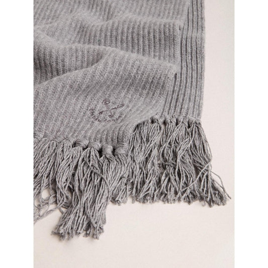 Golden Goose Fisherman's Ribbed Fringed Scarf Grey Wool