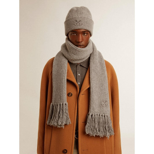 Golden Goose Fisherman's Ribbed Fringed Scarf Grey Wool