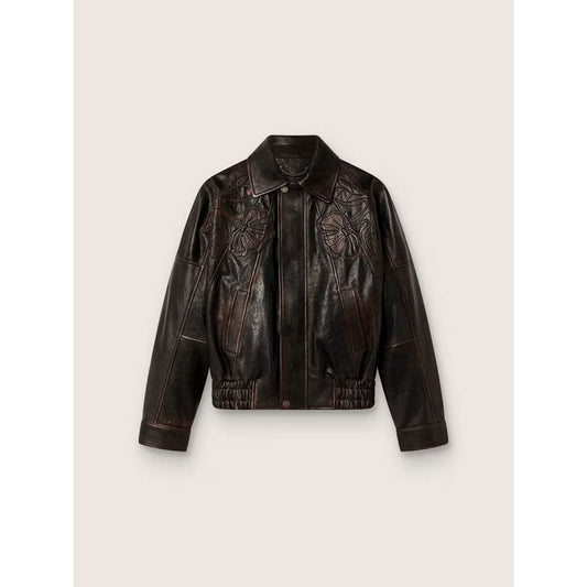 Golden Goose Journey W's Leather Bomber Jacket With Floral Embroidery