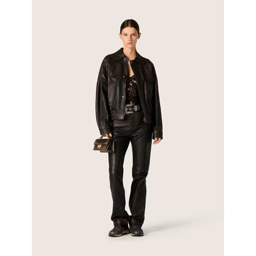 Golden Goose Journey W's Leather Bomber Jacket With Floral Embroidery