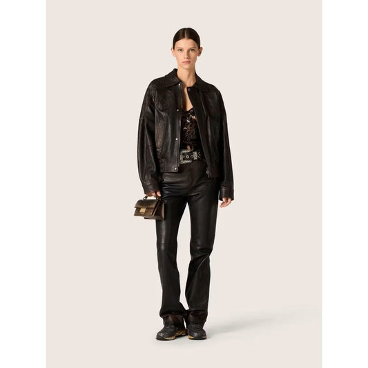 Golden Goose Journey W's Leather Bomber Jacket With Floral Embroidery