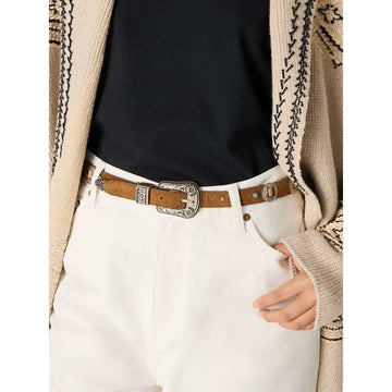 Golden Goose Lace Washed Nabuk Thin Belt Hazelnut