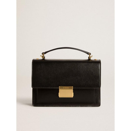Golden Goose Venezia Palmellato Smooth Leather Bag In Black With Gold Details