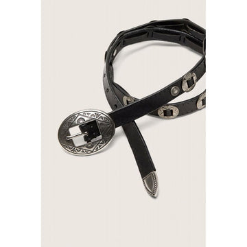 Golden Goose Washed Leather Lace Belt With Hammered Studs Black