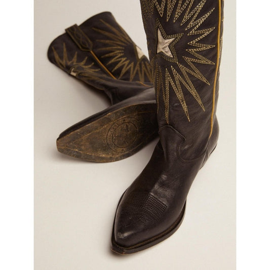 Golden Goose Wish Star Black Leather Upper With Embroidery