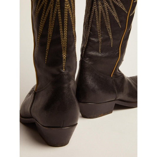 Golden Goose Wish Star Black Leather Upper With Embroidery