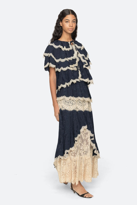 Sea NY Shay Lace Midi Skirt Navy