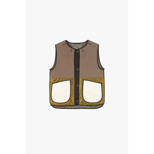Marfa Stance Patchwork Wool Vest Olive Ivory