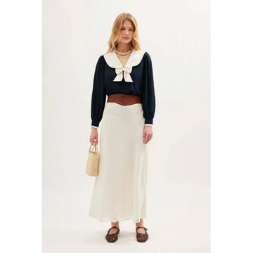 Rixo Crystal Linen Midi Skirt Cream