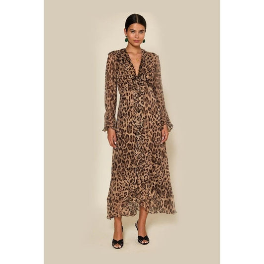 Rixo Gracie Dress In Leopard Chiffon Print