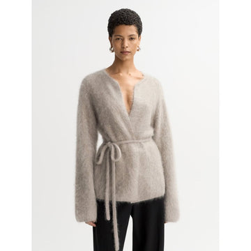 Soft Goat Brushed Cashmere Cardigan Greige