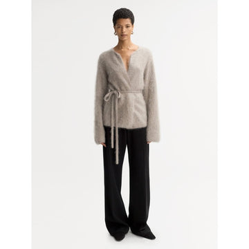 Soft Goat Brushed Cashmere Cardigan Greige