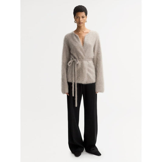 Soft Goat Brushed Cashmere Cardigan Greige