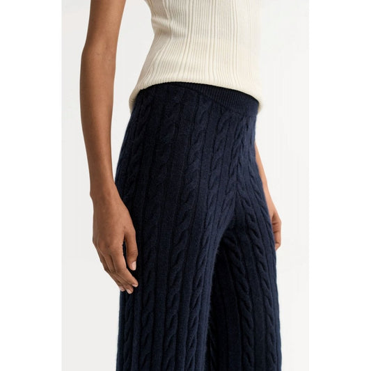 Soft Goat Cable Knit Pants Navy