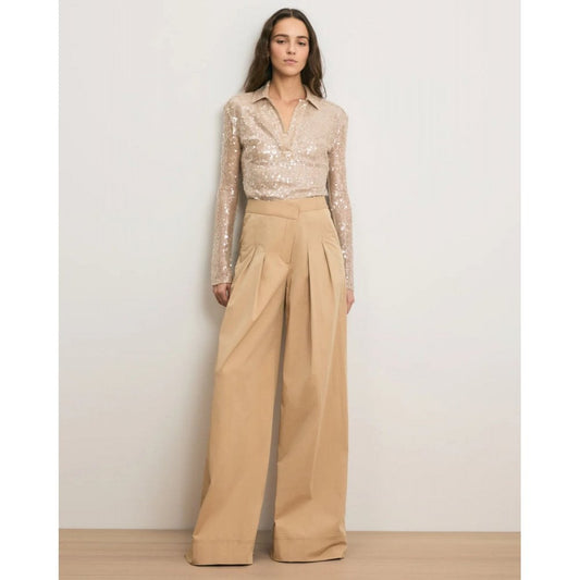 Veronica Beard Heron Crossover Waistband Pant Khaki